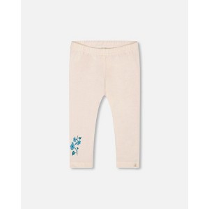 Deux par Deux Girl Organic Cotton Legging Cream with Blue Flowers - 1 of 4