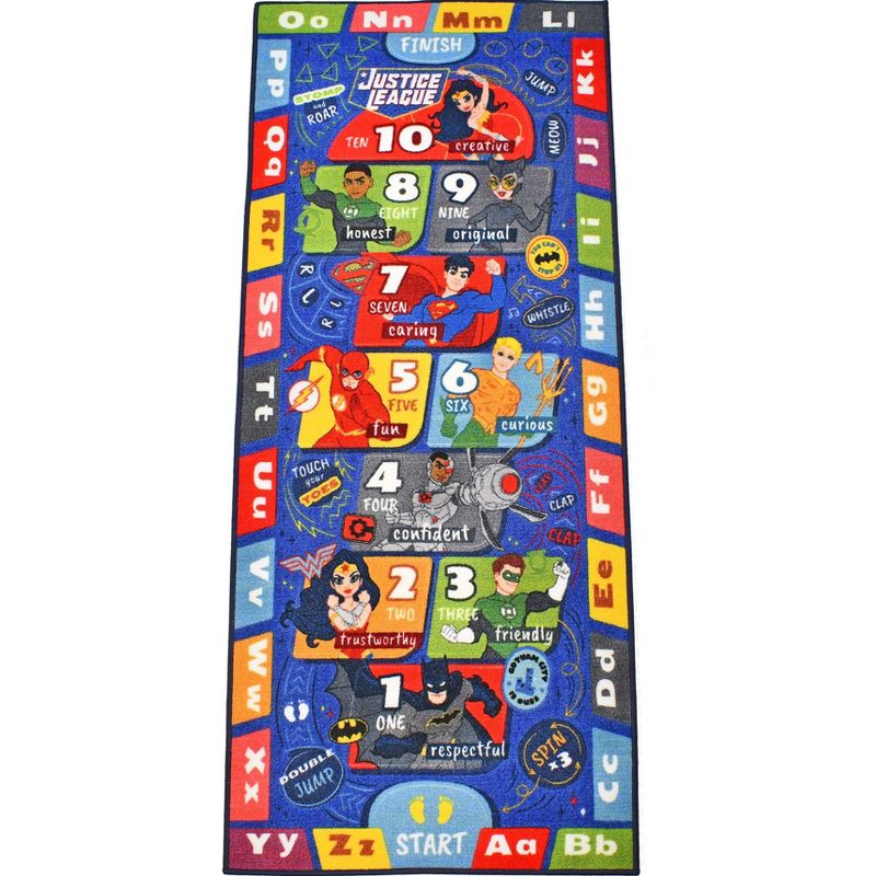 KC CUBS | Justice League Boys & Girls Kids Hopscotch Number Counting Educational Learning & Game Nursery Bedroom Classroom Rug Carpet, 2' 7" x 6' 0", 1 of 11