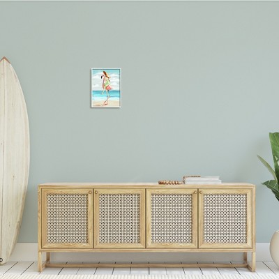 Beach Woman Riding Pink Flamingo Tropical Bird Canvas Print, 11 x 14