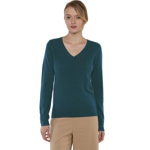 JENNIE LIU Women's 100% Pure Cashmere Long Sleeve Pullover V Neck Sweater - 1 of 2