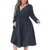 Agnes Orinda Women's Plus Size V Neck Long Sleeve Flowy Lace Trim Elasticated Waistband Evening Midi Dress - 2 of 4
