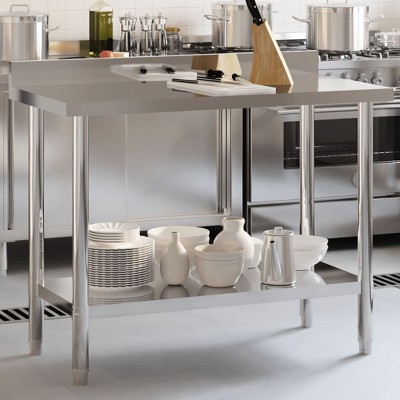 vidaXL Kitchen Work Table with Backsplash 43.3 in.x21.7 in.x36.6 in. Stainless Steel