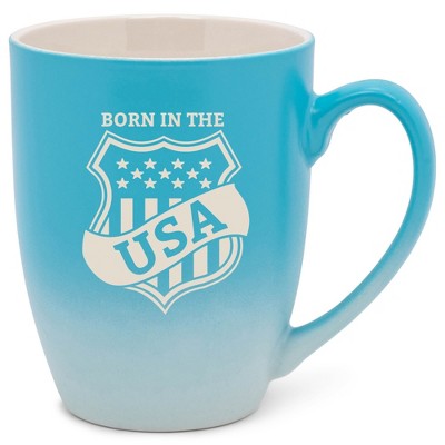 100 North United States of America 10 Ounce Blue and White Two Toned Ombre, Comfortably Fits Your Hands, Ceramic Tea Coffee Cup Mug, Born In The USA
