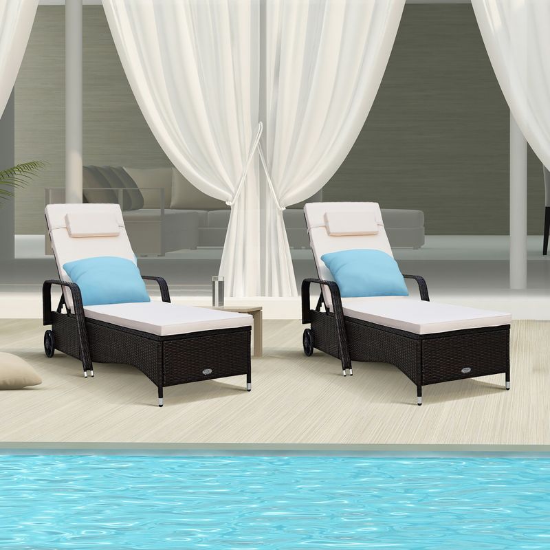 2PCS Patio Rattan Lounge Chair Chaise Adjustable Recliner Cushioned Sofa Garden, 4 of 10