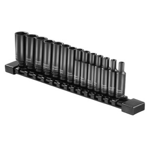 VEVOR 1/4" Drive Impact Socket Set,14 Piece Deep Socket Set Metric 4-15mm, 6 Point Cr-Mo Alloy Steel for Auto Repair, Easy-to-Read Size Markings,BLACK - 1 of 4