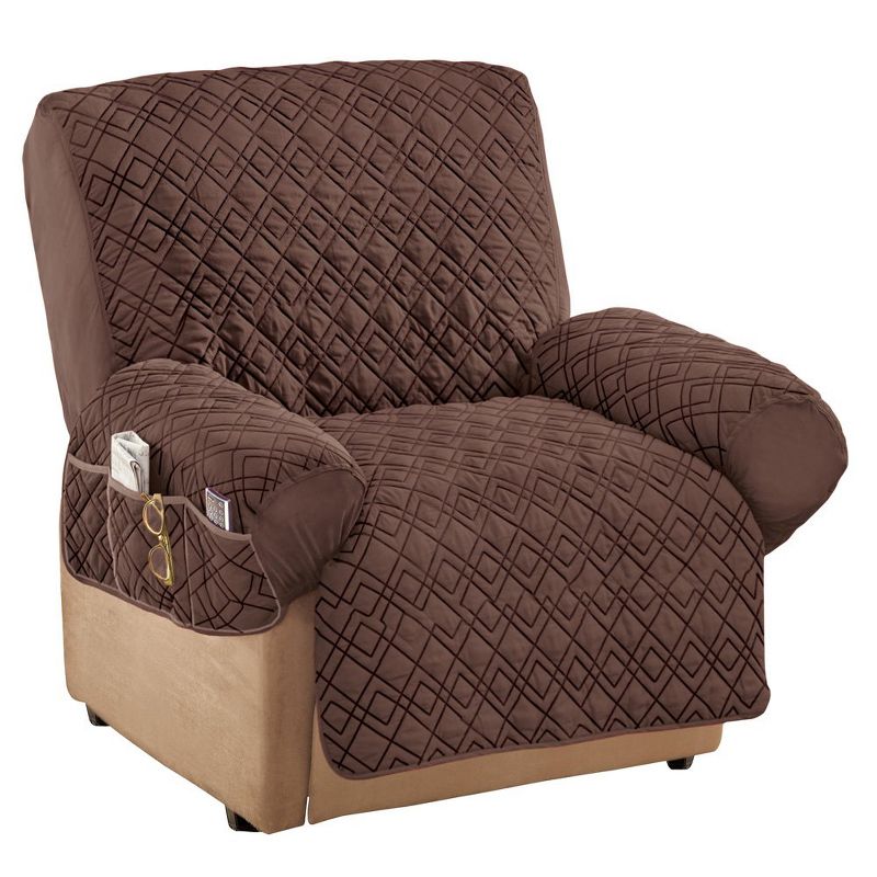 Collections Etc Diamond-Shape Quilted Stretch Recliner Cover with Storage Pockets - Furniture Protector, 1 of 3