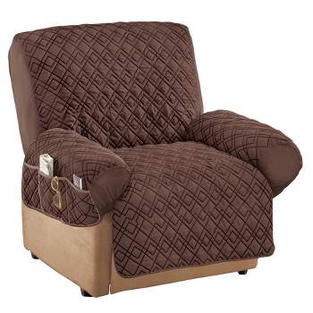 Collections Etc Diamond-Shape Quilted Stretch Recliner Cover with Storage Pockets - Furniture Protector