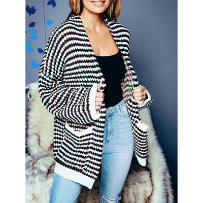 Women's CONTRAST CHENILLE RAINBOW STRIPED CARDIGAN - SweaterLand