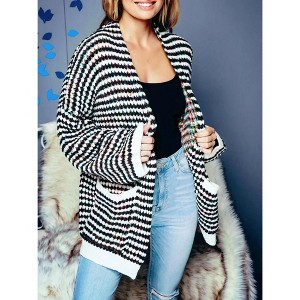 Women's CONTRAST CHENILLE RAINBOW STRIPED CARDIGAN - SweaterLand - 1 of 2