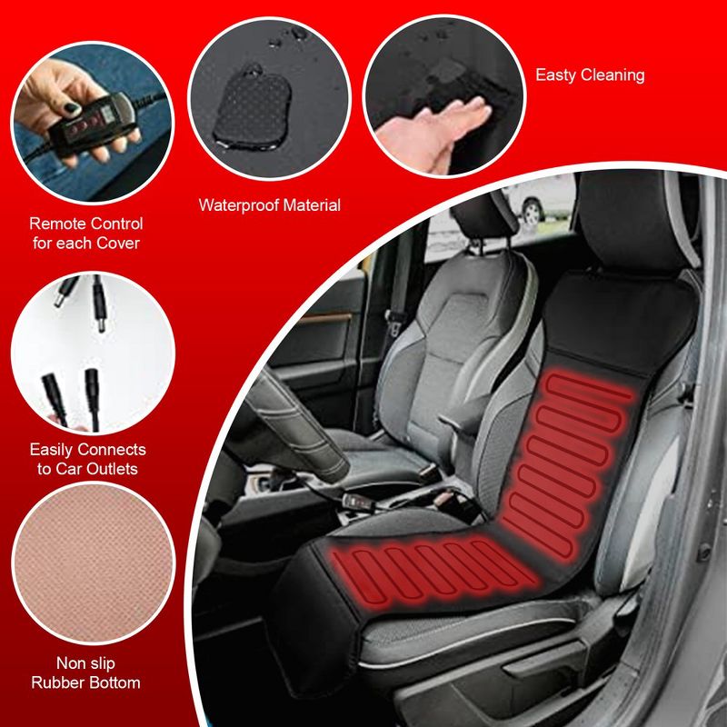 Zone Tech Car Heated Travel Seat Cover Cushion - Premium Quality Classic Black Comfortable Seat Cushion (1-Pack), 3 of 7