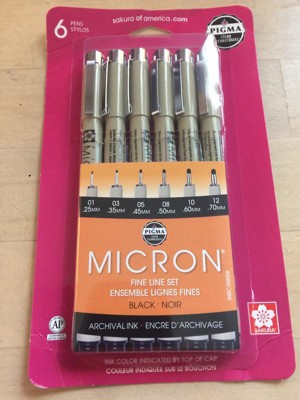 SAKURA Pigma Micron Fineliner Pens - Archival Black Ink Pens - Pens for  Writing, Drawing, or Journaling - Black Colored Ink - 08 Point Size - 6 Pack