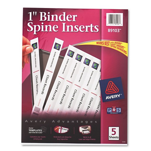 Avery Binder Spine Inserts 1 Spine Width 8 Inserts/sheet 5 Sheets