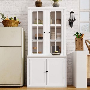 ORRD 75.25'' Tall White Display Cabinet with Double Glass Doors, Traditional China Hutch - 1 of 4