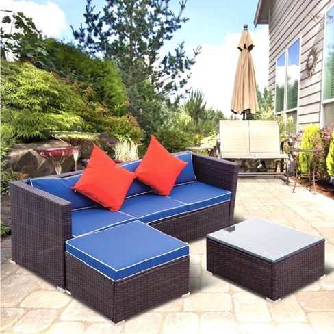 3pcs Outdoor Patio Sectional Set Wicker Furniture Set For Small Spaces