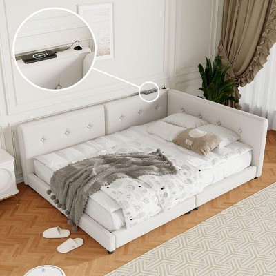 Streamdale Upholstered Queen Size platform bed with USB Ports, Beige