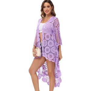 Anna-Kaci Women's Crochet Boho Duster Summer Boho Cover-Up Cardigan - 1 of 4