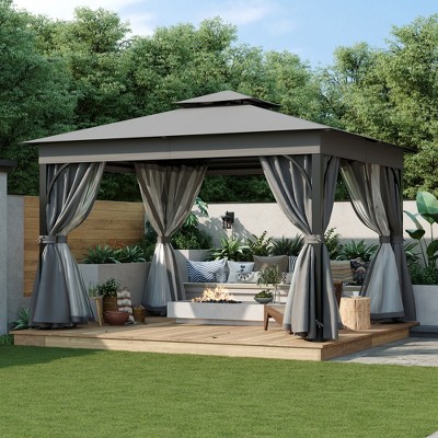 10'x12'/10'x10' Outdoor Gazebo, Patio Double Roofs Canopy Tent with Mosquito Netting and Privacy Screens for Garden, Lawn -ModernLuxe
