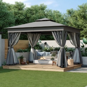 10'x12'/10'x10' Outdoor Gazebo, Patio Double Roofs Canopy Tent with Mosquito Netting and Privacy Screens for Garden, Lawn -ModernLuxe - 1 of 4
