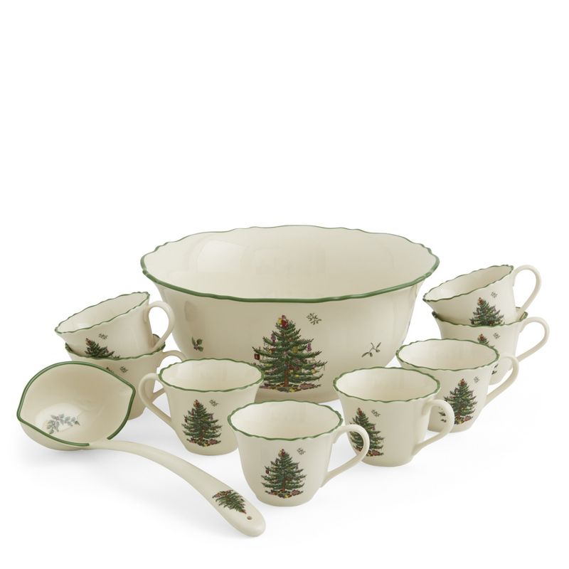 Spode Christmas Tree 10 Piece Punch Bowl Serving Set - Bowl: 11 in/ Cups: 8 oz., 3 of 6