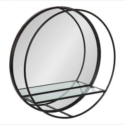 19" Diameter Kei Modern Round Accent Mirror with Shelf Black - Kate & Laurel All Things Decor