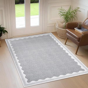 Washable Rug Low Pile Living Room Throw Mats with Non Slip Backing Lightweight Foldable Floor Covers Modern Waven Border Indoor Throw Carpet - 1 of 4