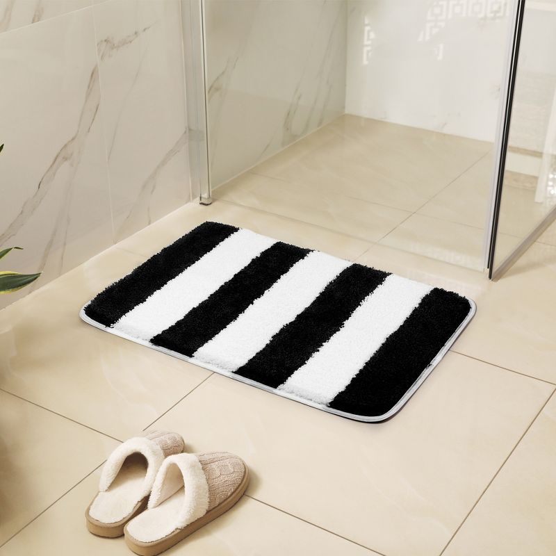 PiccoCasa Microfiber Striped Bathroom Rugs Shaggy Soft Thick Water Absorbent Bath Mat, 2 of 5