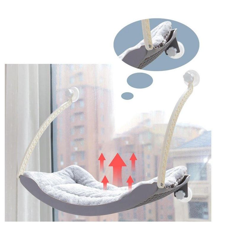 MPM Cat Window Hammock  - Grey | Space Saving Cat Perch, Resting Shelf Sunny Seat for Indoor Cats, Perfect for Sunbathing, Napping, Overlooking, 5 of 9