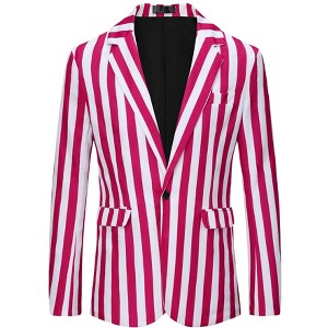 INSPIRE CHIC Men's Slim Fit Single Breasted Color Block Stripes Blazers - 1 of 4