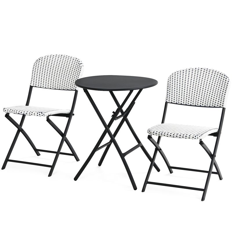 Tangkula 3PCS Patio Rattan Furniture Set Outdoor Chairs & Coffee Table Wicker Bistro Table Set for Balcony Lawn Garden, 1 of 10