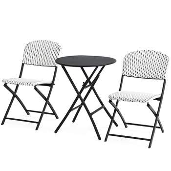 Tangkula 3PCS Patio Rattan Furniture Set Outdoor Chairs & Coffee Table Wicker Bistro Table Set for Balcony Lawn Garden