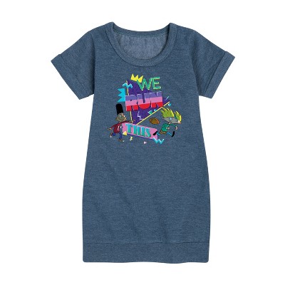 - Hey Arnold! - Retro Arnold and Gerald Graphic Short Sleeve Fleece Dress