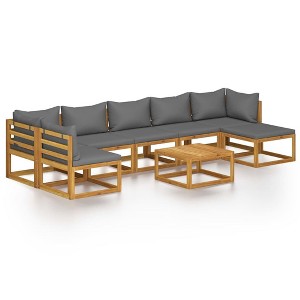 vidaXL Garden Lounge Set Dark grey cushions, natural wood - 1 of 4