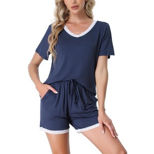 cheibear Women's Soft Shorts Sleeve Nightwear with Pockets Pajama Set 2 Pcs - 1 of 4