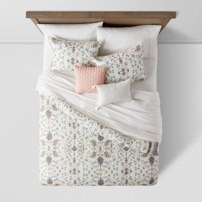 5pc Floral Border Print Comforter Bedding Set Blue/Pink/Yellow - Threshold™, 3 of 13