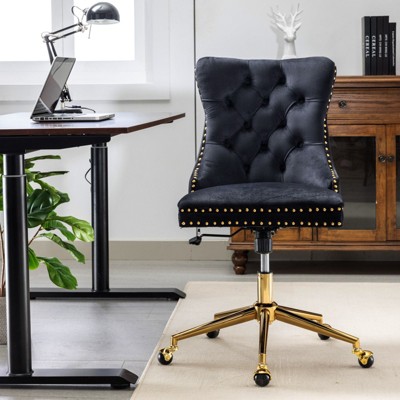 NicBex Tufted Button Office Chair with Adjustable Height Modern Rotatable Velvet Computer Chair with Golden Base for Office, Study, Bedroom