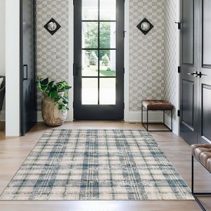 Modern Plaid Living Room Area Rug, Machine Washable Floor Carpet, Non-Slip Checkered Soft Rug, Low-Pile Non-Shedding Accent Rug, Indoor Foldable Rug - 1 of 4
