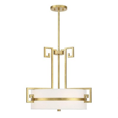 Mediterranean Magic True Gold 4-Light Drum Pendant with White Opal Shade