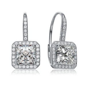 Guili Sterling Silver CZ Square Cushion Drop Earrings with Rose Gold Plating, A Classic, Timeless, and Elegant Jewelry Collection Essential - 1 of 4