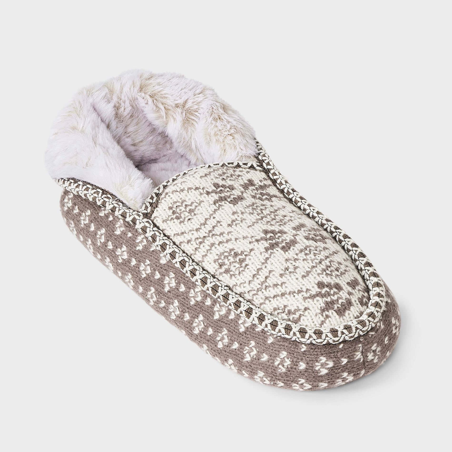 Women's Fair Isle Knit Slipper Sock with Faux Fur Lining and Grippers - Auden™
