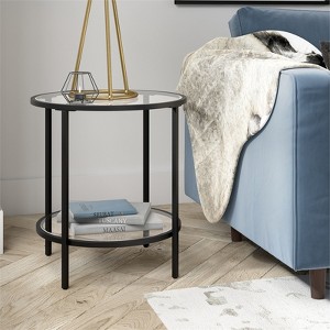 Black Bronze Round Side Table with Glass Shelf - Henn&Hart - 1 of 4