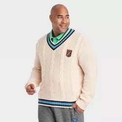 Houston White Adult Plus Size V-Neck Tennis Pullover Sweater - White 5XL
