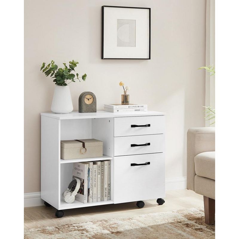 VASAGLE Lateral File Cabinet, Home Office Printer Stand, with 3 Drawers and Open Storage Shelves, for A4, Letter-Size Documents, White, 5 of 6