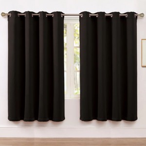 Kate Aurora Set of 2 Thermal Room Darkening Grommet Top Curtains For Small Windows - 63 in. Long - Black - 1 of 3