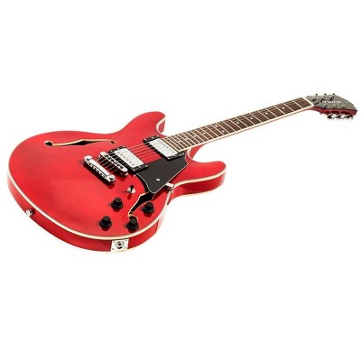  Monoprice Indio Boardwalk Hollow Body Electric Guitar - Trans Red, With Gig Bag 