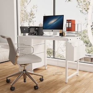 PAGED Computer Desk Modern Office Desk with 3 Storage Drawers and Side Pocket for Work, Convertible Design - 1 of 4