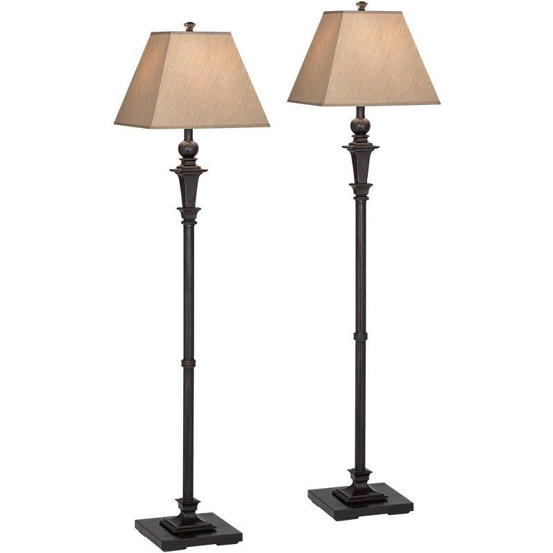 Regency Hill Madison Italian Traditional 59" Tall Standing Floor Lamps Set of 2 Lights Brown Metal Bronze Finish Living Room Bedroom House Reading, 1 of 9