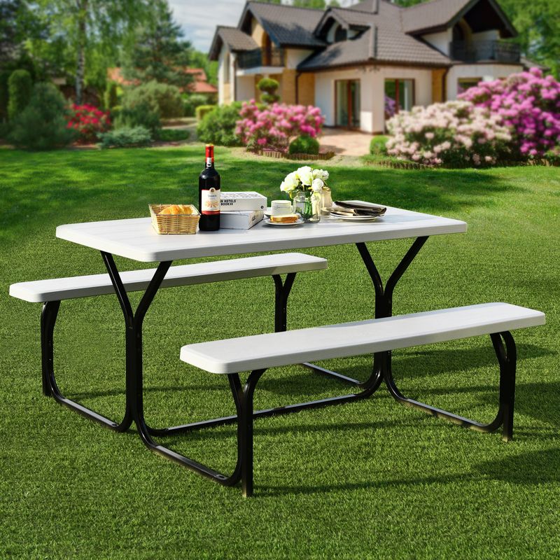 Costway Picnic Table Bench Set Outdoor Backyard Patio Garden Party Dining All Weather White, 1 of 11