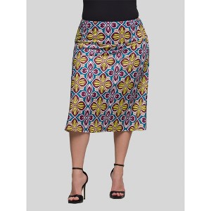 24seven Comfort Apparel Plus Size Bright Floral Print Comfortable Elastic Waist Knee Length Skirt - 1 of 4