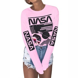 Nlife Women Long Sleeve White NASA Letter Print T Shirt Autumn Winter - 1 of 4