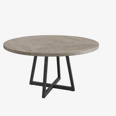 Homhougo 47Inch Round Dining Table for 4-6 People, Gray Dining Room Table with Metal Pedestal Base, Space Saving